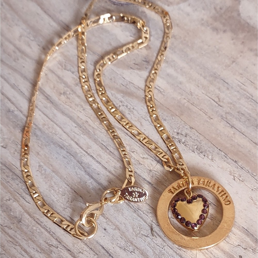 Tarina Tarantino Gold Plated Crystal Heart Open Circle Chain Necklace 19"